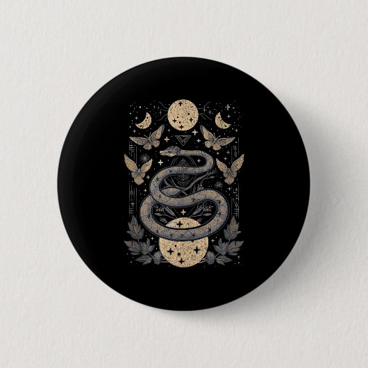 Celestial Wiccan Schlange Moth Moon Phases Hexe Pa Button (Vorderseite)