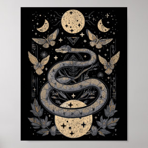 Celestial Wiccan Schlange Moth Moon Phases Hexe Pa Poster