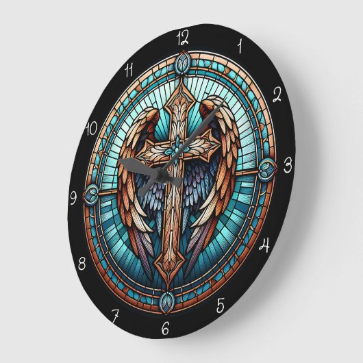 Celestial Winged Cross Große Wanduhr (Winkel)