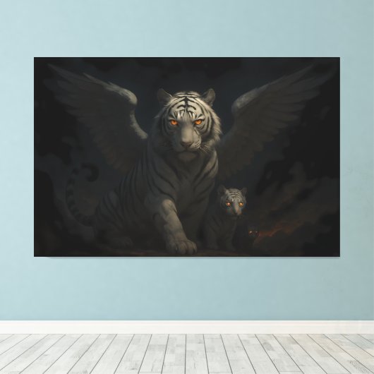 Celestial Winged White Tiger & Cub | ManJiangHong  Leinwanddruck (Insitu (Holzboden))