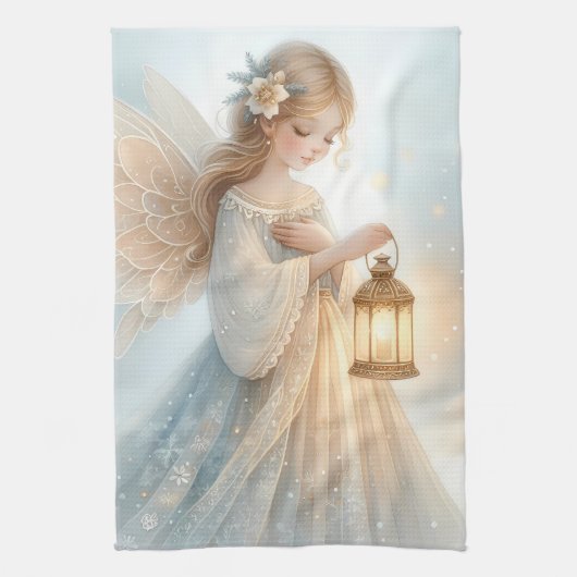 Celestial Winter Angel Lantern of Comfort Geschirrtuch (Vertikal)