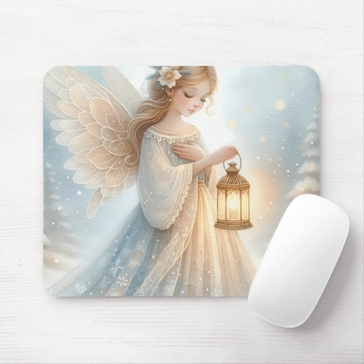 Celestial Winter Angel Lantern of Comfort Mousepad (Mit Mouse)