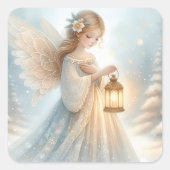 Celestial Winter Angel Lantern of Comfort Quadratischer Aufkleber (Vorderseite)