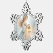 Celestial Winter Angel Lantern of Comfort Schneeflocken Zinn-Ornament (Rechts)