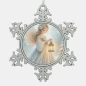 Celestial Winter Angel Lantern of Comfort Schneeflocken Zinn-Ornament (Vorderseite)