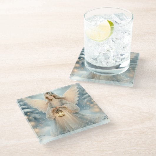 Celestial Winter Angel Lantern of Grace Glasuntersetzer (Schrägansicht)