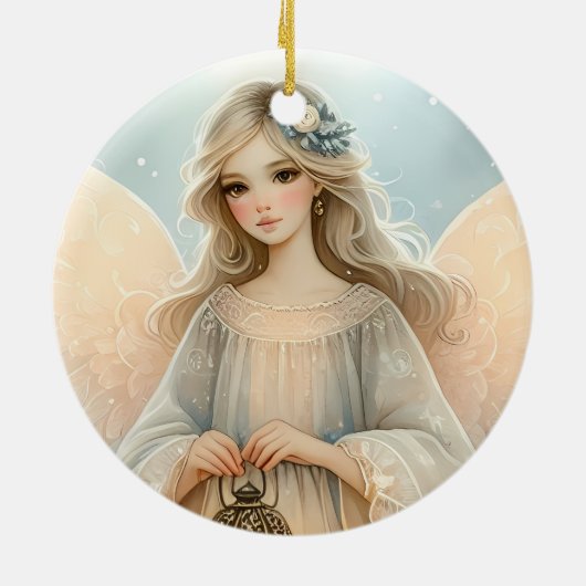 Celestial Winter Angel Lantern of Grace Keramik Ornament (Hinten)