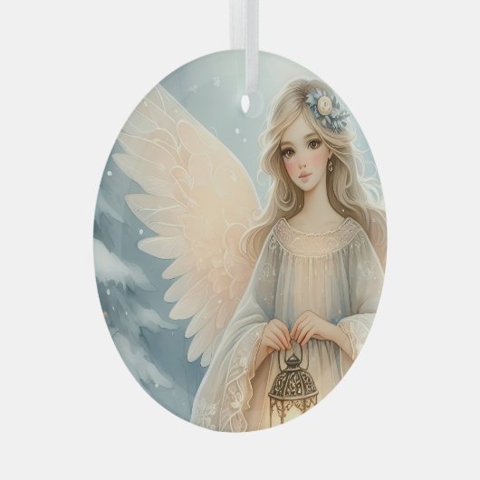Celestial Winter Angel Lantern of Grace Ornament Aus Glas (Vorderseite Rechts)