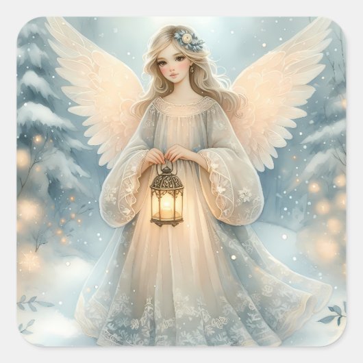 Celestial Winter Angel Lantern of Grace Quadratischer Aufkleber (Vorderseite)