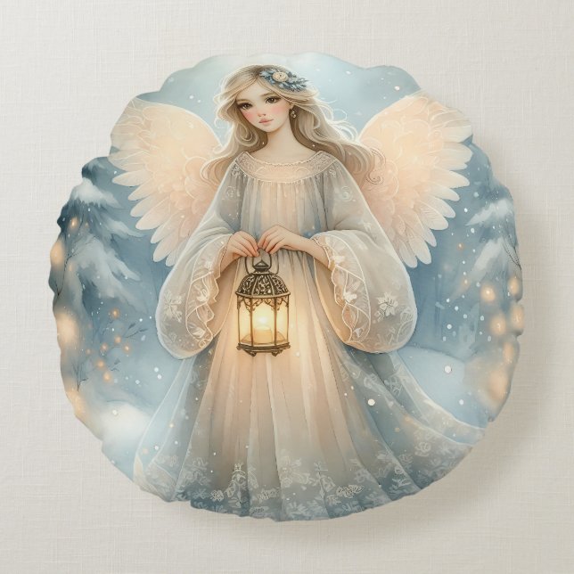 Celestial Winter Angel Lantern of Grace Rundes Kissen (Vorderseite)