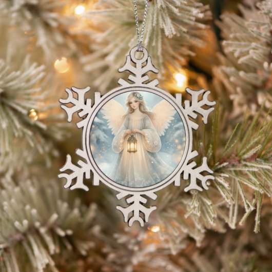 Celestial Winter Angel Lantern of Grace Schneeflocken Zinn-Ornament (Baum)