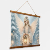 Celestial Winter Angel Lantern of Grace Wandteppich Mit Holzrahmen (Gewinkelt)