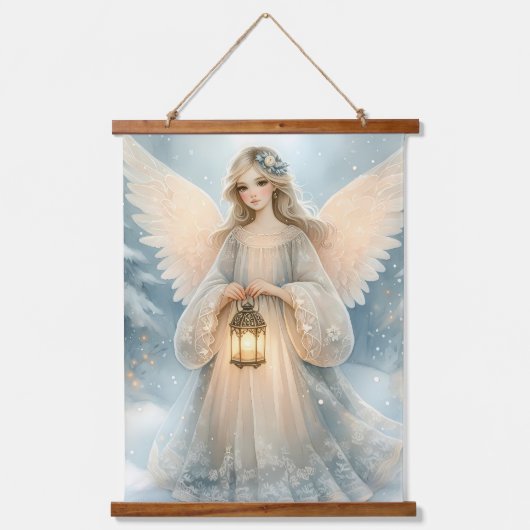 Celestial Winter Angel Lantern of Grace Wandteppich Mit Holzrahmen (Vorderseite)