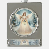 Celestial Winter Angel Lantern of Hope Banner-Ornament Silber (Vorderseite)
