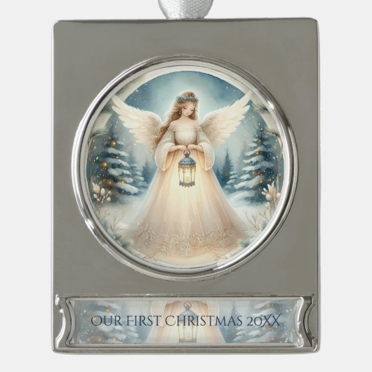 Celestial Winter Angel Lantern of Hope Banner-Ornament Silber (Vorderseite)