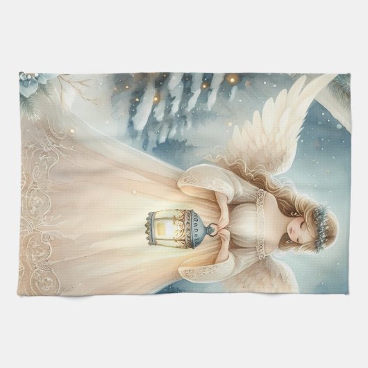 Celestial Winter Angel Lantern of Hope Geschirrtuch (Horizontal)