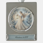 Celestial Winter Angel Lantern of Peace Banner-Ornament Silber (Vorderseite)