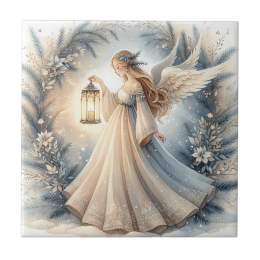 Celestial Winter Angel Lantern of Peace Fliese (Vorderseite)