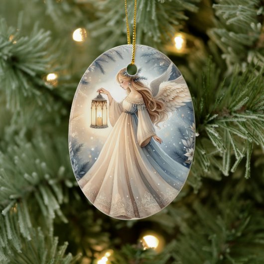 Celestial Winter Angel Lantern of Peace Keramik Ornament (Baum)