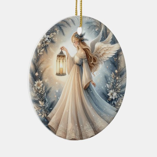 Celestial Winter Angel Lantern of Peace Keramik Ornament (Rechts)