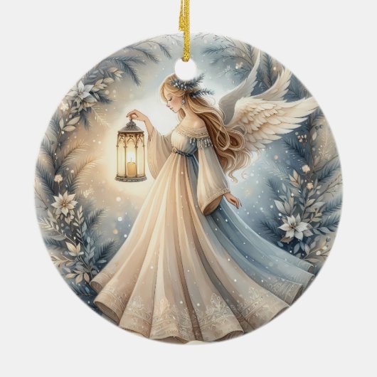 Celestial Winter Angel Lantern of Peace Keramik Ornament (Hinten)