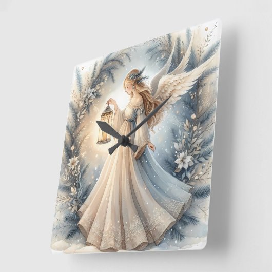 Celestial Winter Angel Lantern of Peace Quadratische Wanduhr (Winkel)