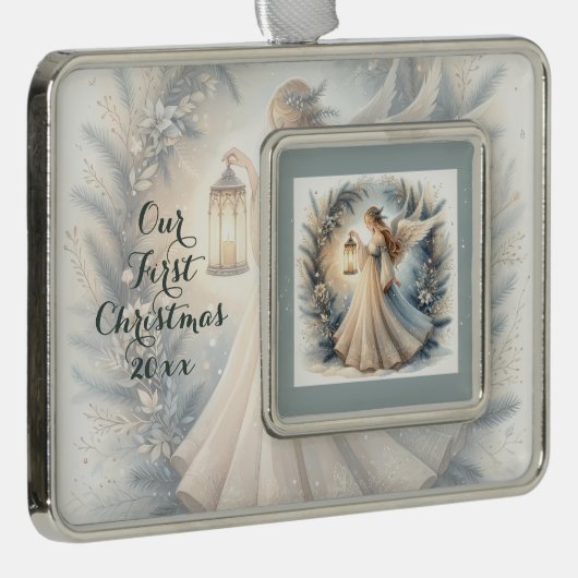 Celestial Winter Angel Lantern of Peace Rahmen-Ornament Silber (Rechts)