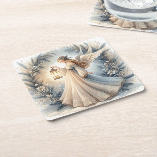 Celestial Winter Angel Lantern of Peace Rechteckiger Pappuntersetzer (angewinkelt)