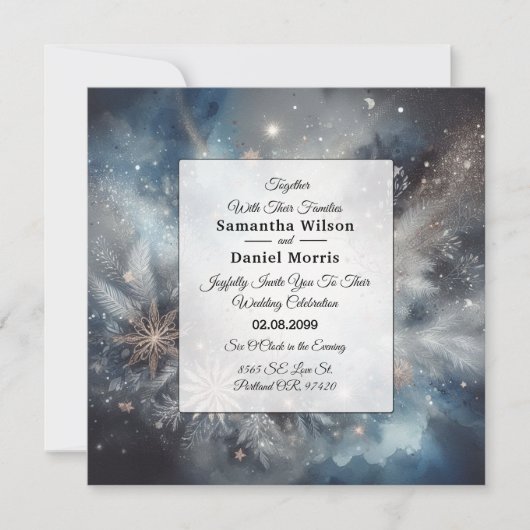 Celestial Winter Midnight Sparkle Wedding Einladung (Vorderseite)