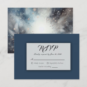 Celestial Winter Midnight Sparkle Wedding RSVP Karte