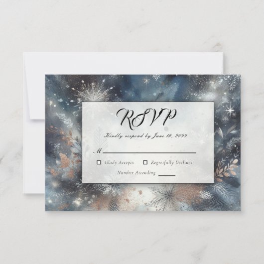 Celestial Winter Midnight Sparkle Wedding RSVP Karte (Vorderseite)