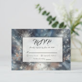 Celestial Winter Midnight Sparkle Wedding RSVP Karte (Stehend Vorderseite)