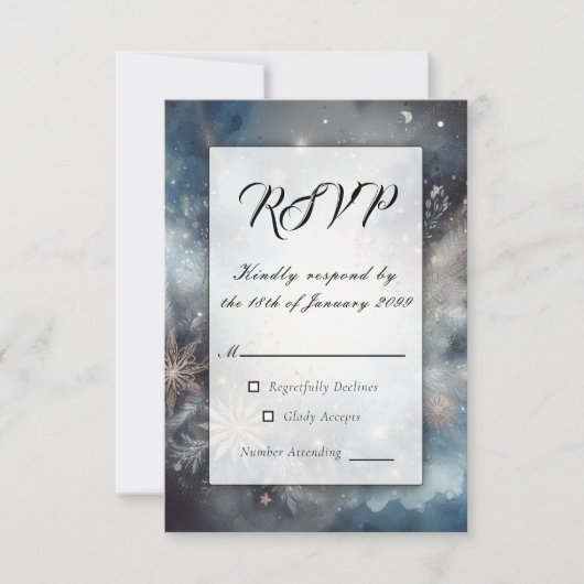 Celestial Winter Midnight Sparkle Wedding RSVP Karte (Vorderseite)