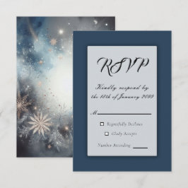 Celestial Winter Midnight Sparkle Wedding RSVP Karte