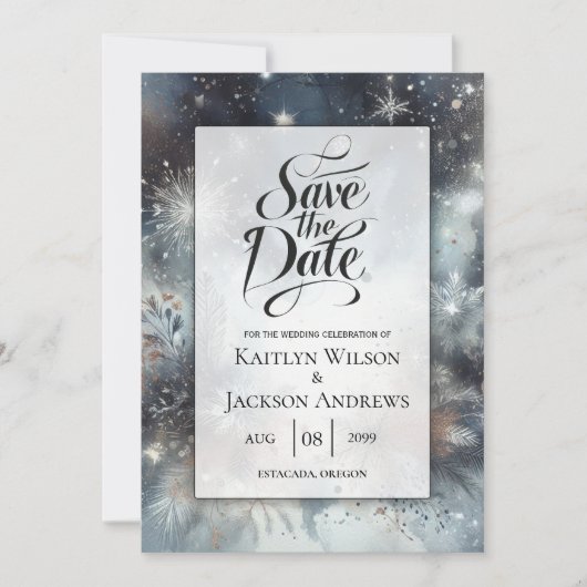 Celestial Winter Midnight Sparkle Wedding Save The Date (Vorderseite)