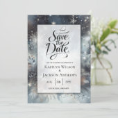 Celestial Winter Midnight Sparkle Wedding Save The Date (Stehend Vorderseite)