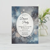 Celestial Winter Mitternacht Sparkle Dinner Party Einladung (Stehend Vorderseite)