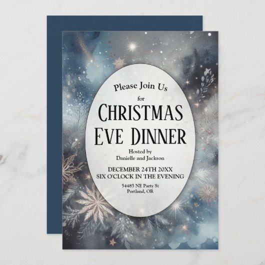 Celestial Winter Mitternacht Sparkle Weihnachtsabe Einladung (Vorne/Hinten)