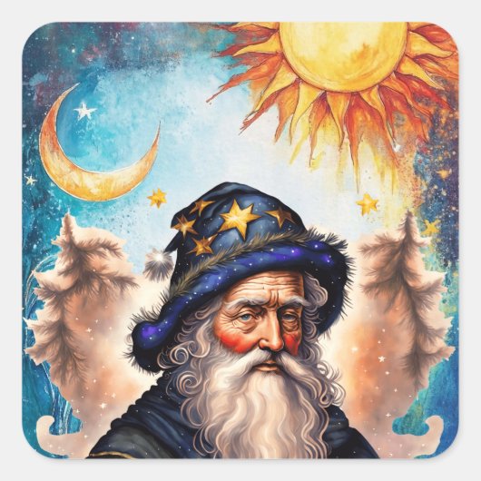 Celestial Wizard Sun and Moon Quadratischer Aufkleber (Vorderseite)