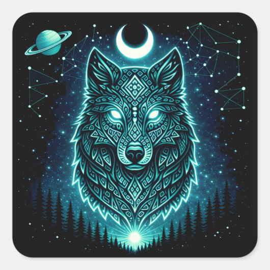 Celestial Wolf – Cosmic Howl Wildlife Galaxy Quadratischer Aufkleber (Vorderseite)