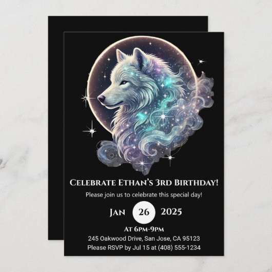 Celestial Wolf Moon Birthday Einladung (Vorne/Hinten)