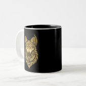 Celestial Wolf Moon Halo Art Zweifarbige Tasse (Vorderseite Links)
