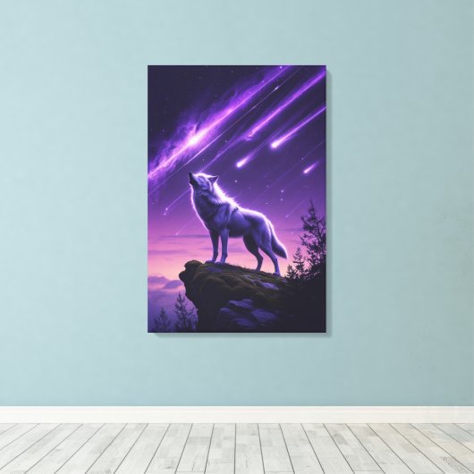 Celestial Wolf - Mystic Howl Canvas Print Leinwanddruck (Insitu (Holzboden))