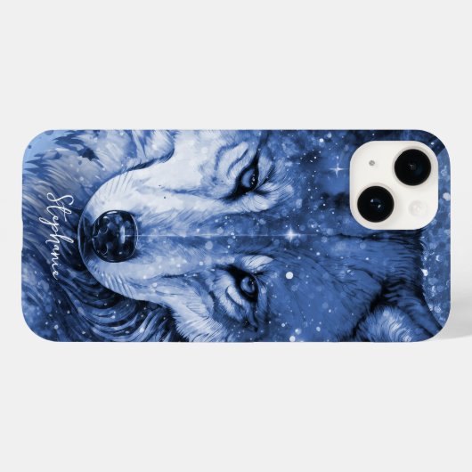 Celestial Wolf Niedlich Blue Girly Personalisiert Case-Mate iPhone Hülle (Rückseite (Horizontal))