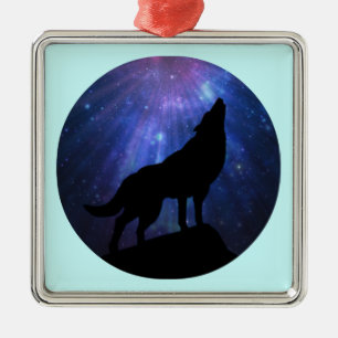 Celestial Wolf Silbernes Ornament