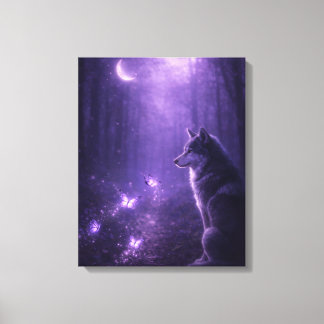 Celestial Wolf Under Purple Moon Canvas Art Leinwanddruck