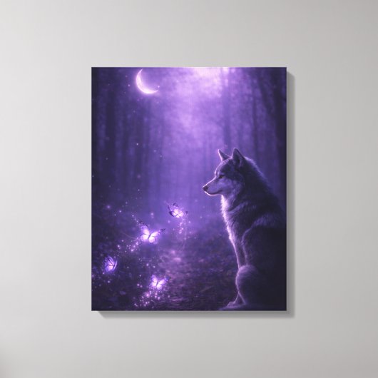 Celestial Wolf Under Purple Moon Canvas Art Leinwanddruck (Vorderseite)