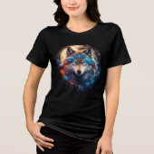 Celestial Wolf with Sacred Geometry Tri-Blend Shirt (Vorderseite)