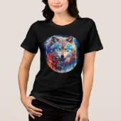 Celestial Wolf with Temple and Galaxy Sky Tri-Blend Shirt (Vorderseite)