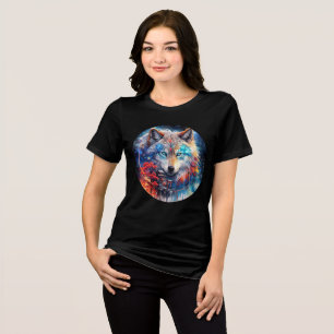 Celestial Wolf with Temple and Galaxy Sky Tri-Blend Shirt
